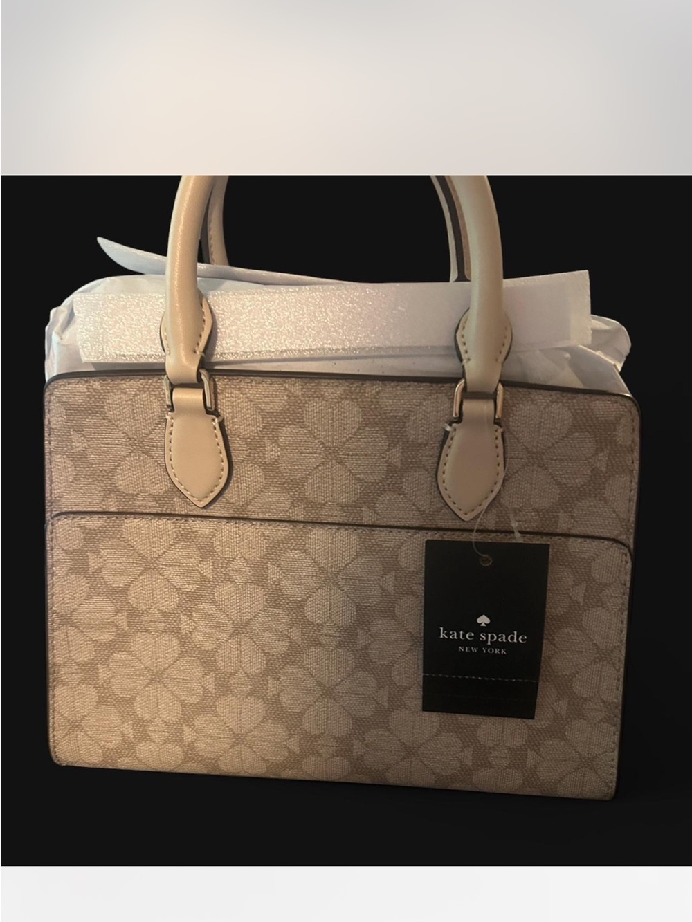 kate spade Beige Floral Jacquard Satchel with Cream Handles
